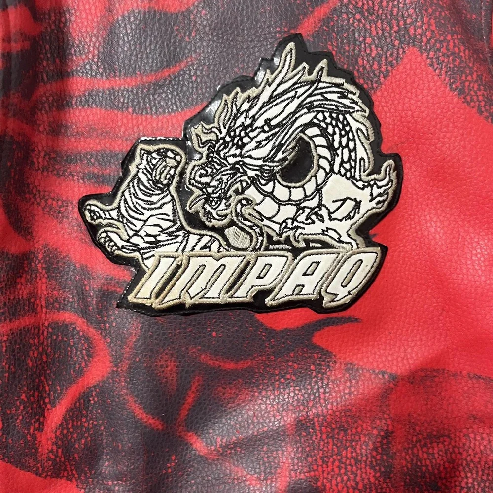 Y2K‎ IMPAQ Hip Hop Jacket Mens Large Red Faux Leather Dragon Tiger Bomber Tattoo